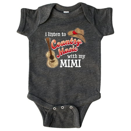 

Inktastic I Listen to Country Music with my Mimi Guitar and Hat Gift Baby Boy or Baby Girl Bodysuit