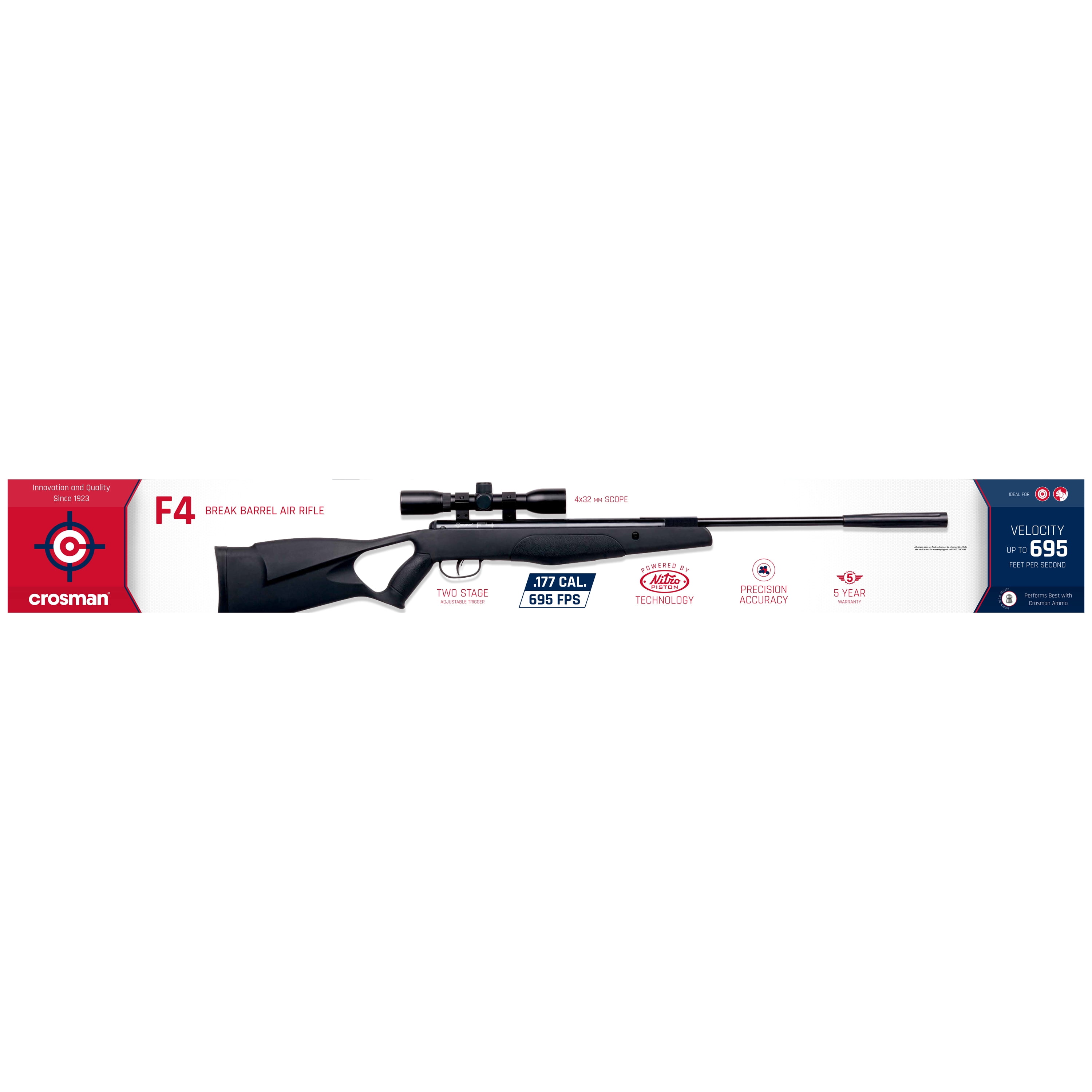 Crosman F4 NP 177Cal Break Barrel Air Rifle W/scope, 695FPS, Bb & Pellet
