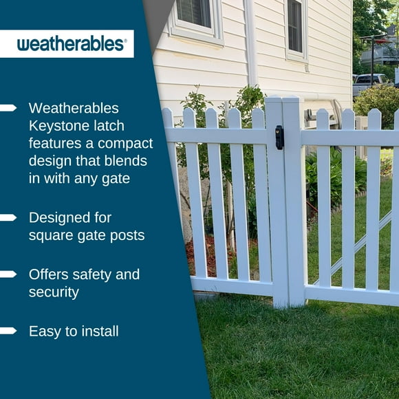 Weatherables Keystone 1-Sided Heavy Duty Lockable Gate Latch - Nylon Polymer Fence Gate Latch with Self-Latching Gate Lock - Made for Easy Installation on Metal, Wood & Vinyl Fences, Keyed Alike