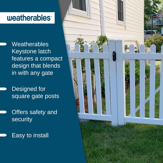 Weatherables Keystone 1-Sided Heavy Duty Lockable Gate Latch - Nylon Polymer Fence Gate Latch with Self-Latching Gate Lock - Made for Easy Installation on Metal, Wood & Vinyl Fences, Keyed Alike
