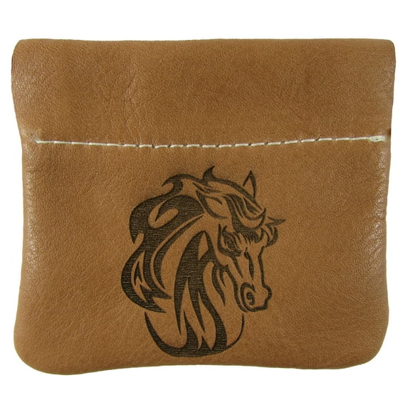 Leather Horse Squeeze Coin Pouch Change Purse USA Made, Tan