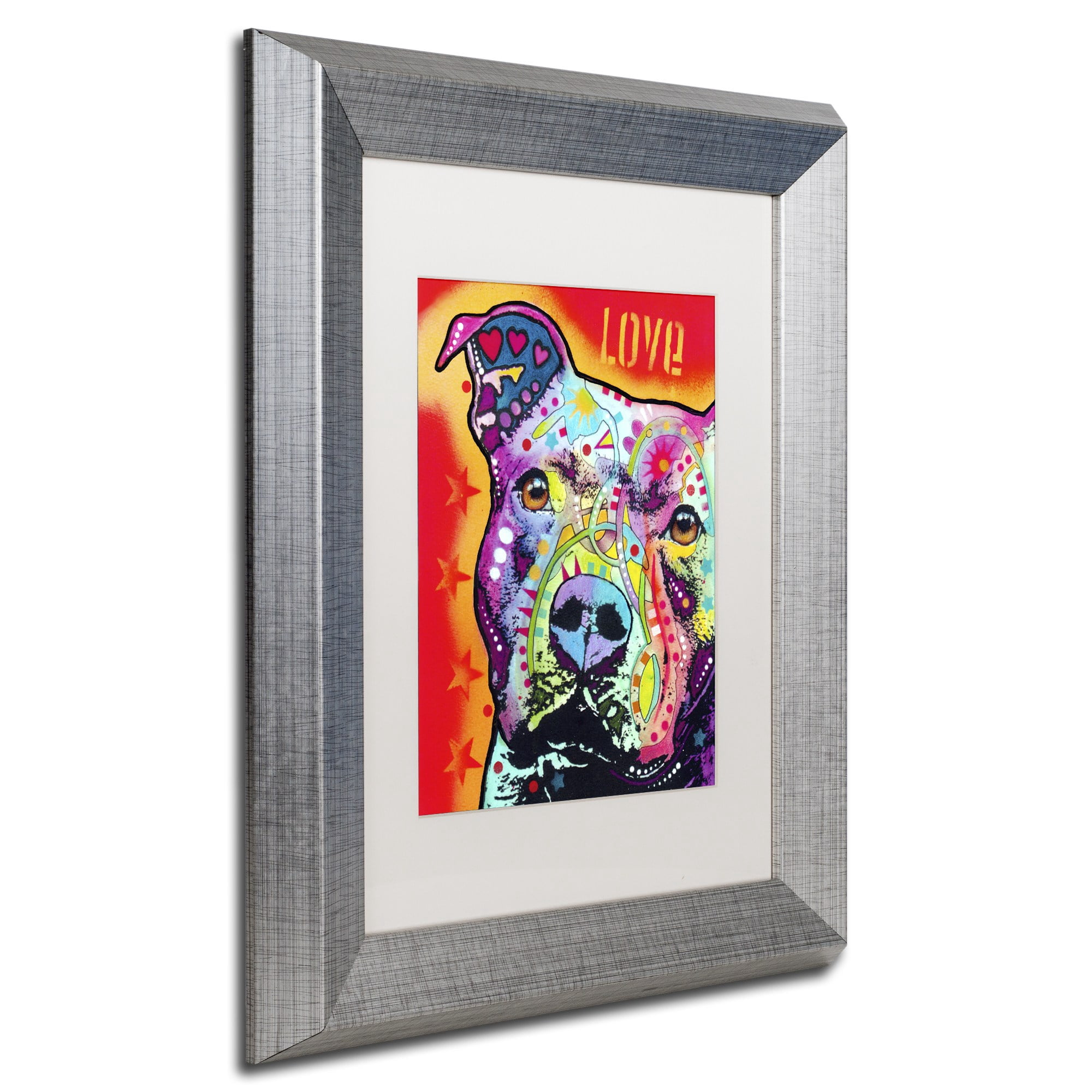 Trademark Fine Art "Thoughtful Pitbull" Canvas Art by Dean Russo White Matte, Silver Frame