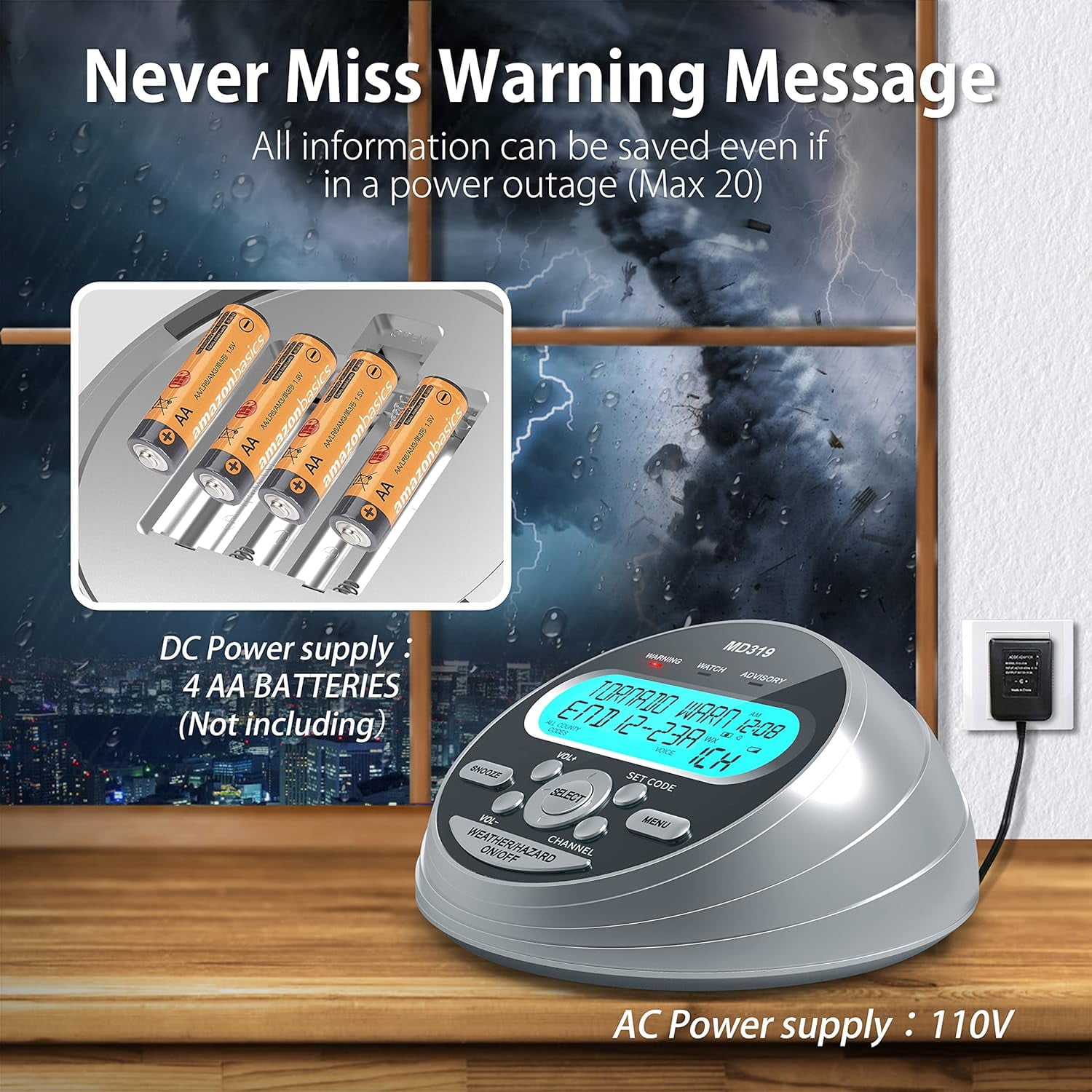 Greadio NOAA Weather Radio with Alert, S.A.M.E. Localized Programming Emergency Weather Radio, Weather Radio with Battery Backup, Warning Light for Emergency & Hurricane