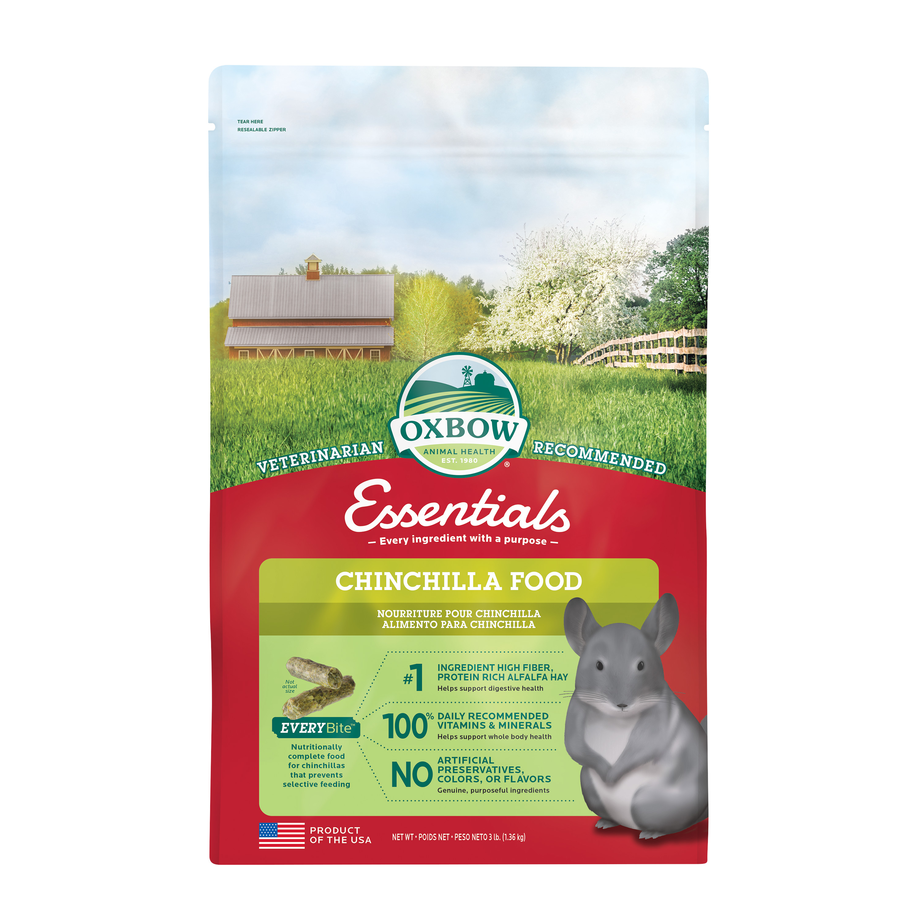 Oxbow Essentials Chinchilla Dry Food - 3lbs.