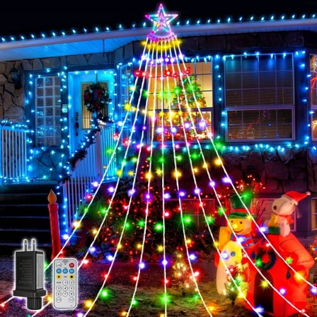 Scidweet Christmas Decorations, 350 LED Christmas Twinkle String Lights with 8 Modes Waterfall Effect for Indoor Outdoor Yard Holiday Xmas Decor, Multicolor