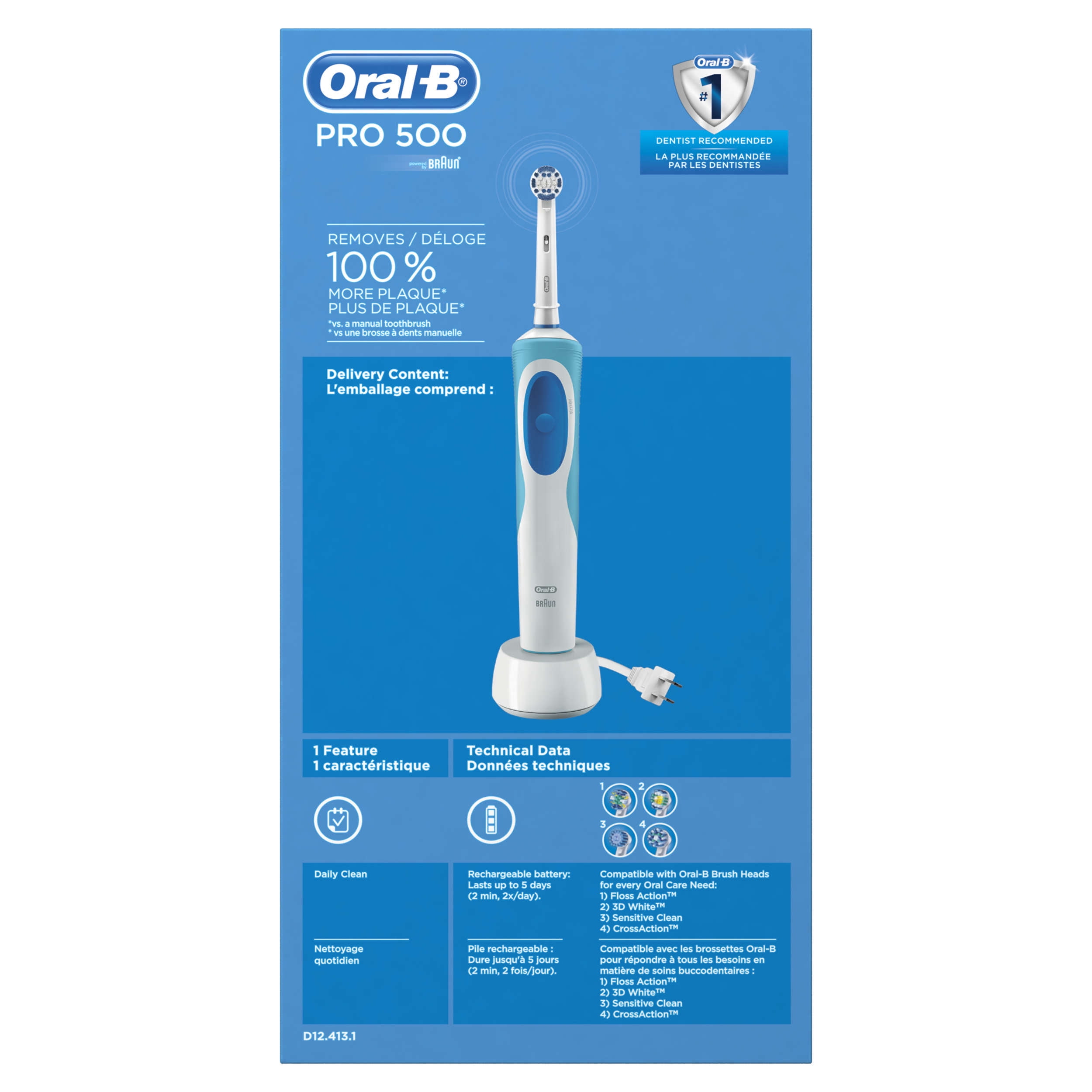 Oral-B Pro 500 Precision Clean Electric Rechargeable Toothbrush, powered by Braun