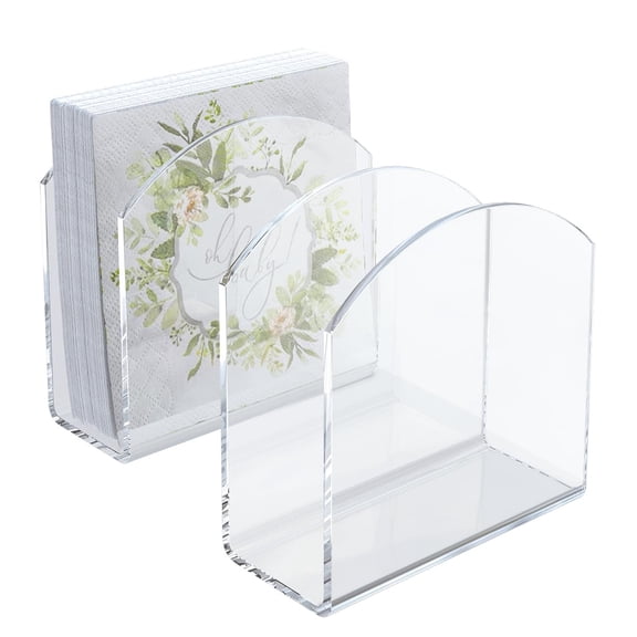 Emlimny 2 Pack Clear Acrylic Napkin Holder, Modern Table Countertop Tissue Paper Dispenser for Kitchen, Bar, Restaurant, Dinner Party, Wedding Events, Crystal Clear Cocktail Napkin Organizer