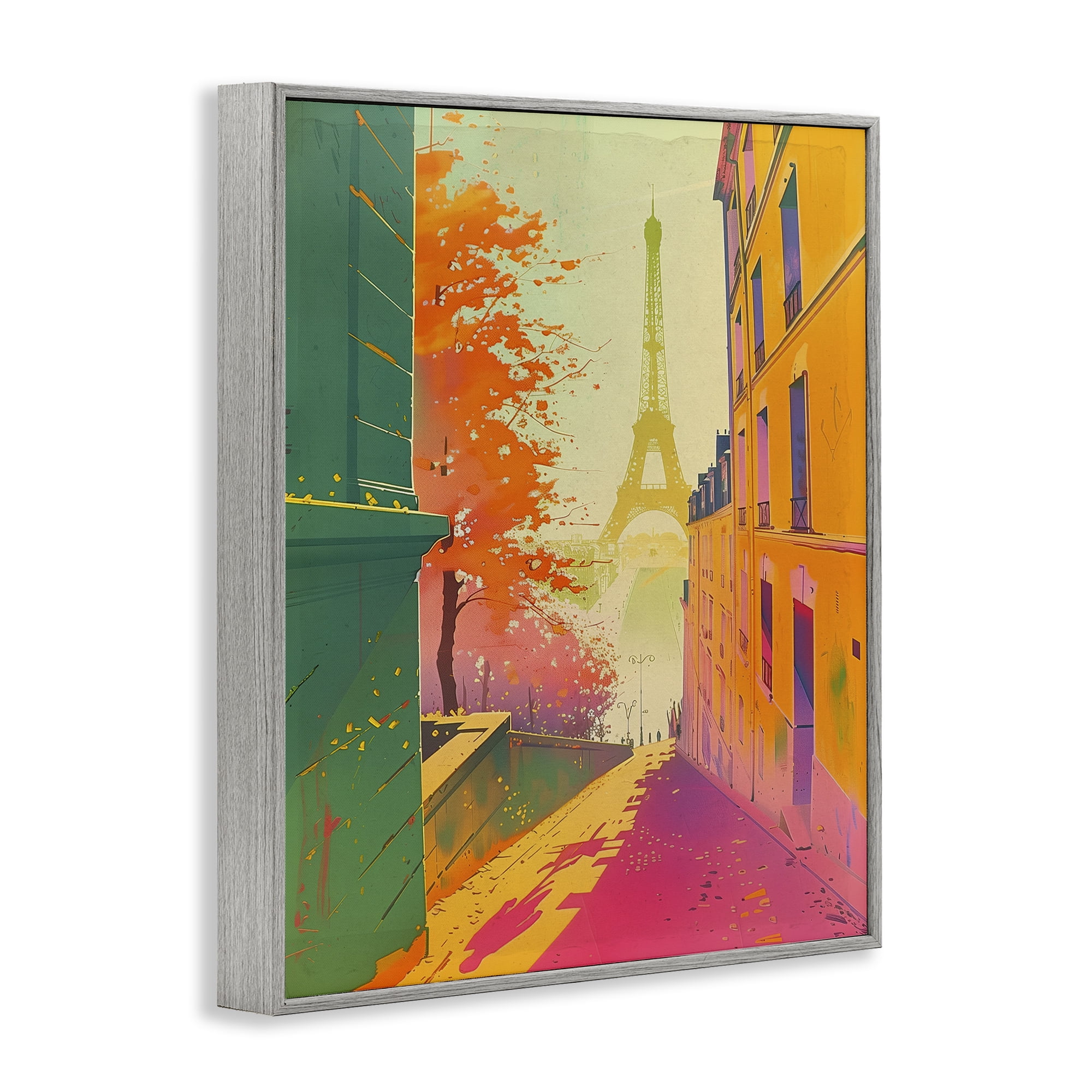 Stupell Industries Abstract Paris View Town & City Painting Gray Framed Art Print Wall Art, 24 x 30