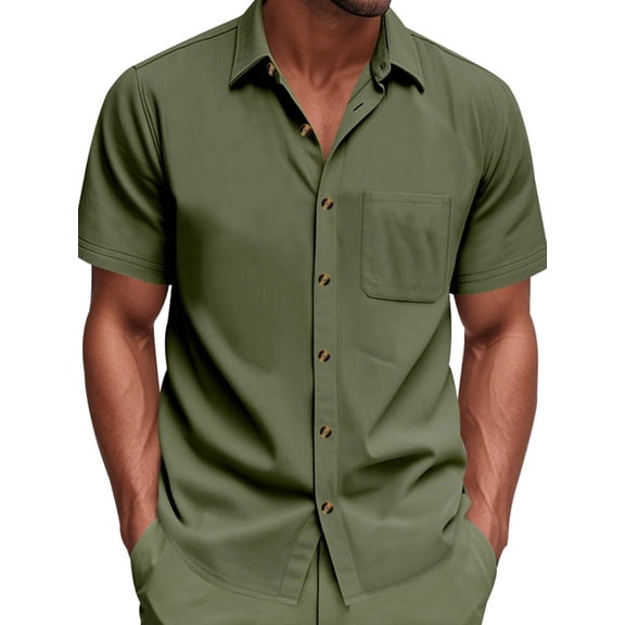 Men Linen Shirts Cotton Hawaiian Shirts Short Sleeve Button Down Shirts Casual Summer Beach Tops Green S