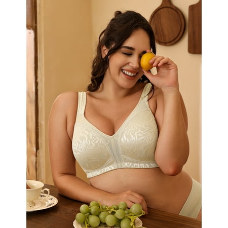 Deyllo Women s Non Padded Wireless Bras Plus Size Full Coverage Minimizer Bra  Beige 48G