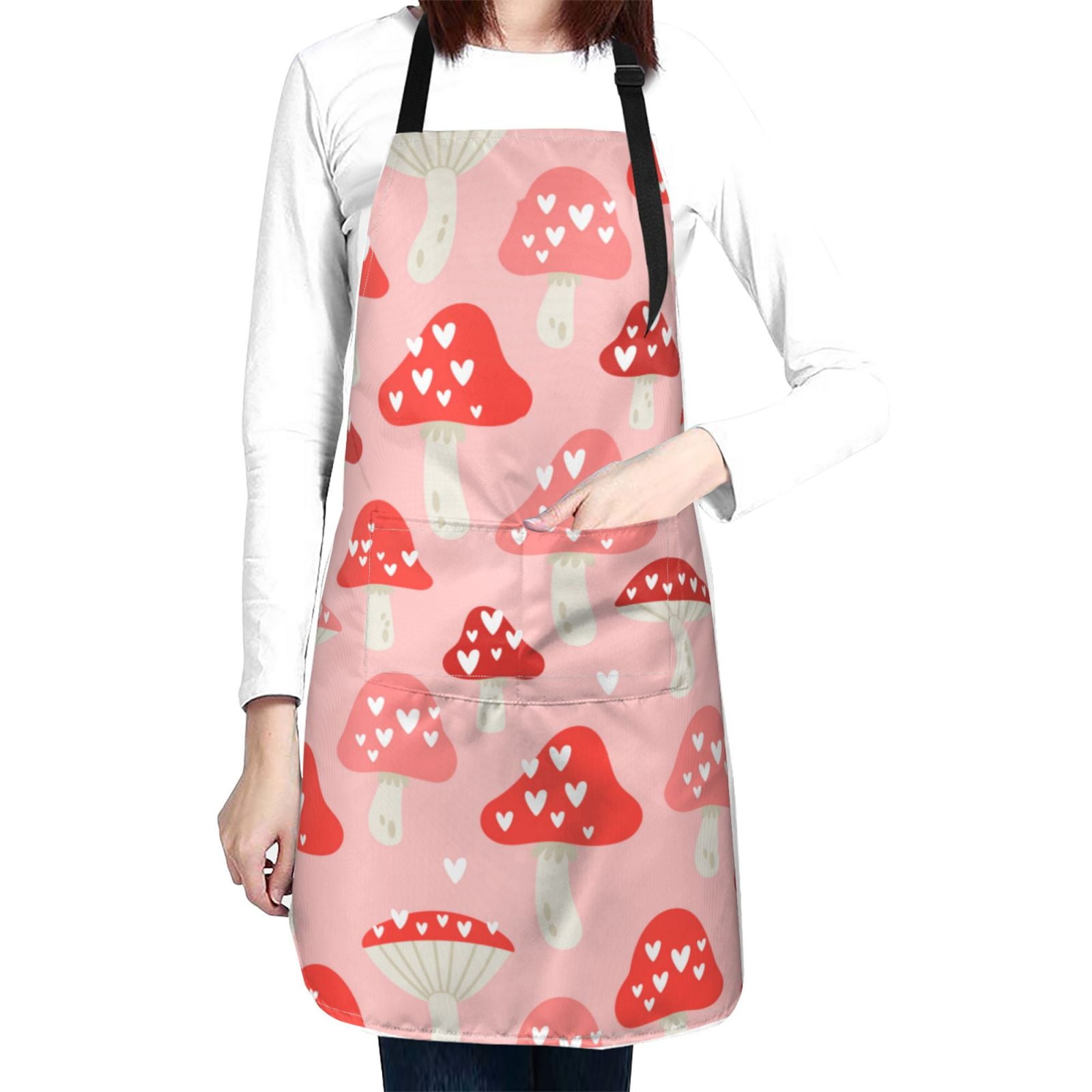 Kdxio Cute Mushroom1 Apron with Pockets Adjustable Kitchen Aprons for Men Women Waterproof Aprons for Cooking,Drawing,Crafting, Baking Household Cleaning