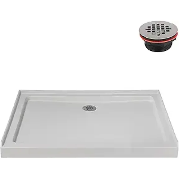 Streamline NTM-652-48WH-AL 48 in. x 36 in. Alcove Acrylic Shower Base in Matte White with Center Drain, Drain Included