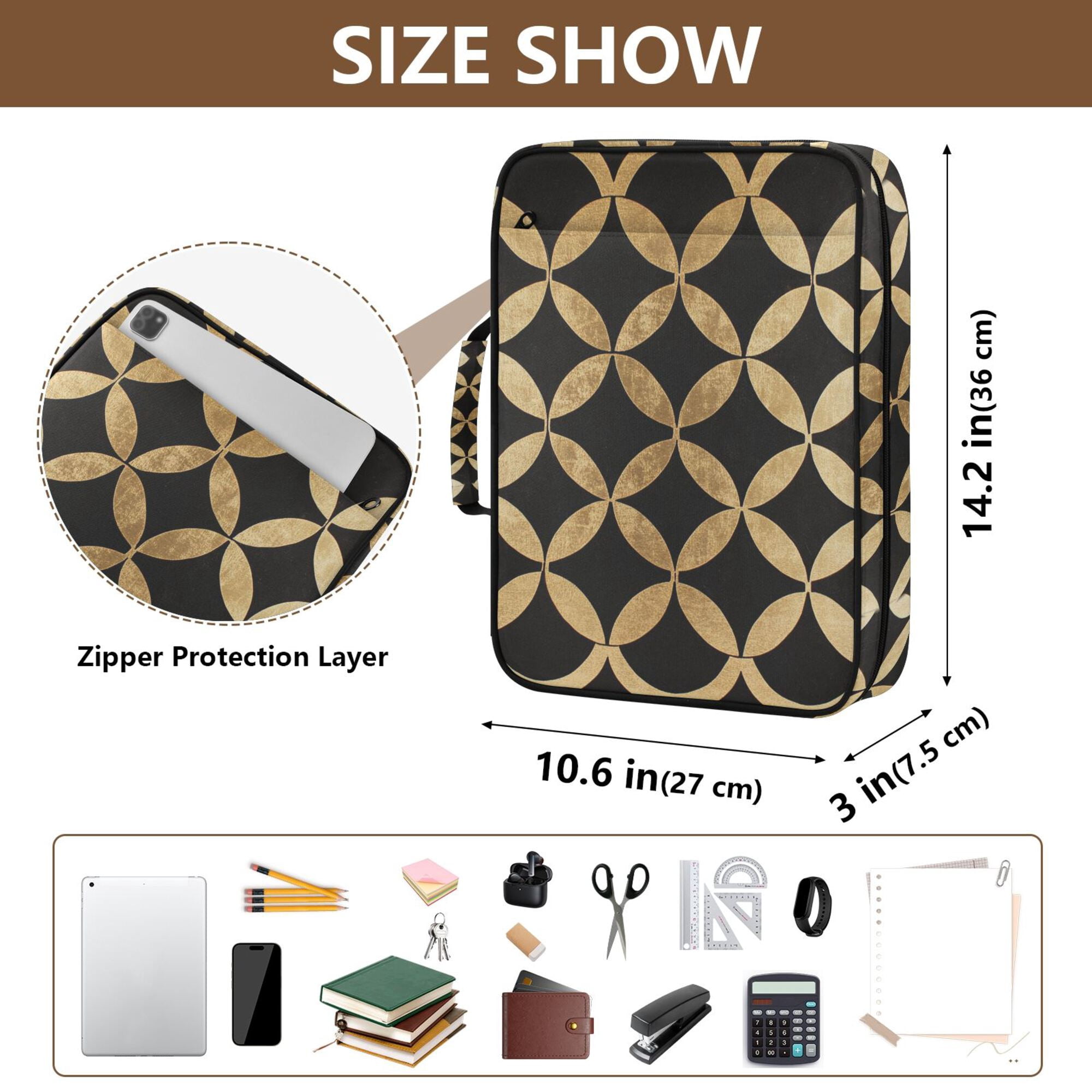 FORMRS Accordion File Folder A4 Size 7-Pocket Expanding Document Organizer Bag with 3 Ring Binder, Black Geometric