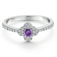 thumbnail image 3 of Gem Stone King 10K White Gold Purple Amethyst Clover Flower Engagement Ring for Women | 0.26 Cttw | Round 2.5MM | Gemstone February Birthstone | Size 5, 3 of 6