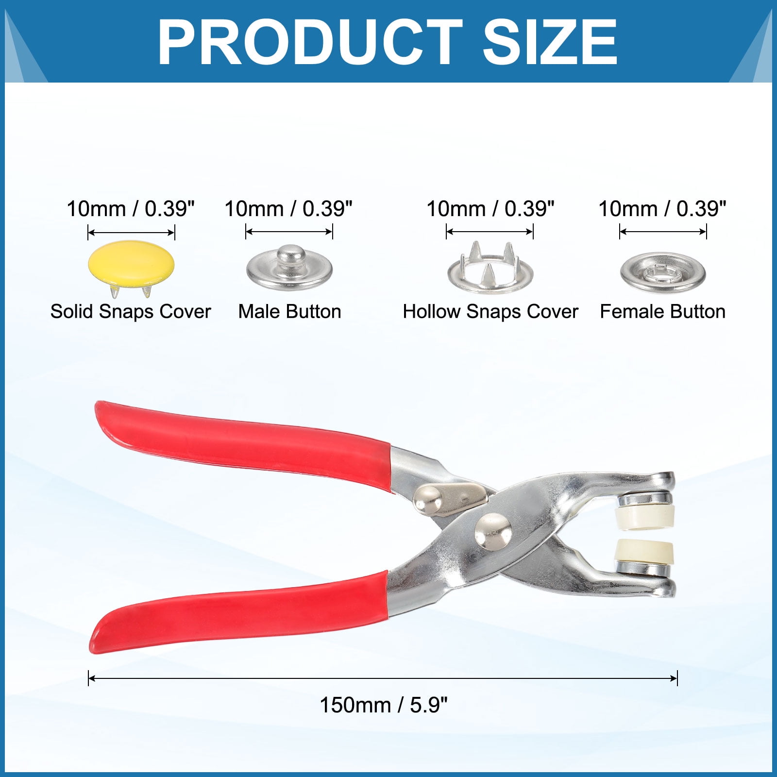 Uxcell 200Set Metal Snap Button Kit 10mm Solid Prong Snap Buttons with Fastener Pliers for Sewing Fabric Leather Clothing Rain Coat Diapers Bibs Crafting, Yellow