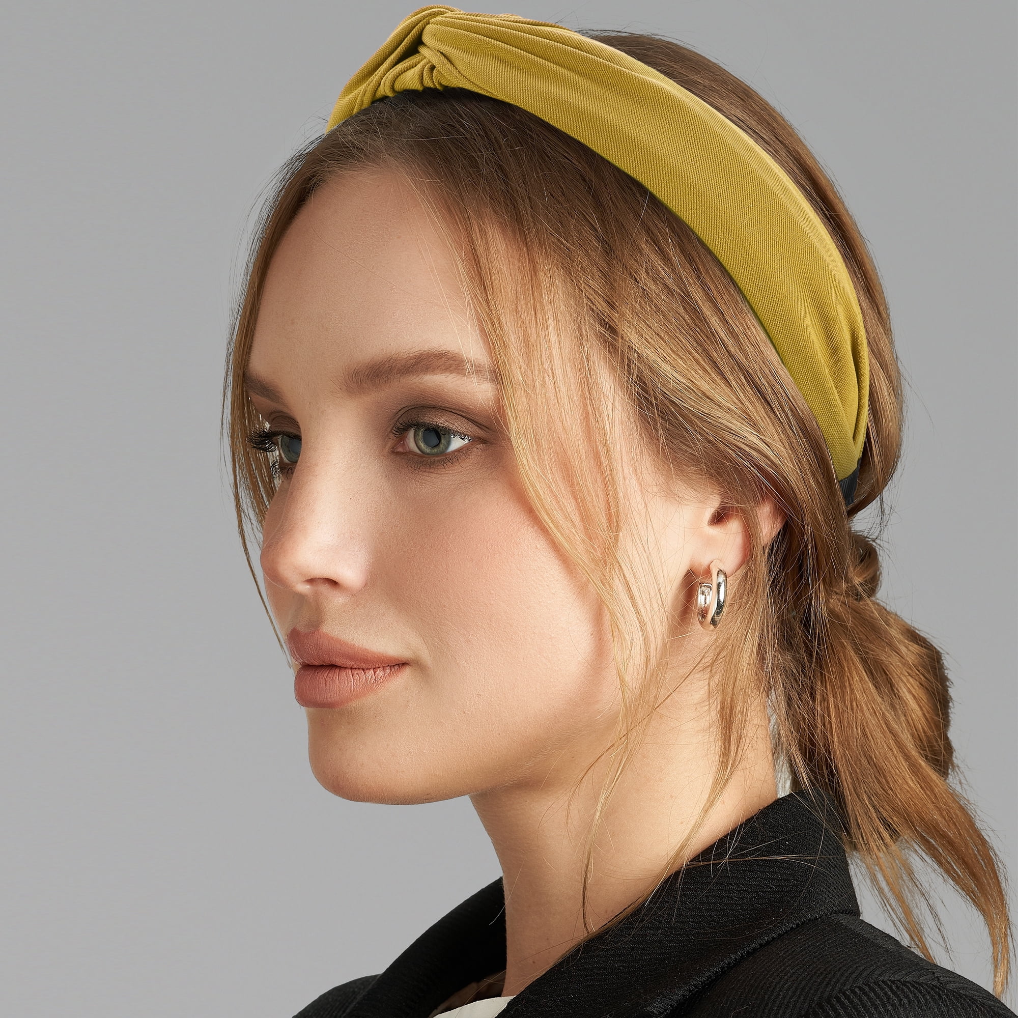 Unique Bargains Satin Knotted Headband Hairband for Women 1.2 Inch Wide Yellow