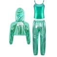 thumbnail image 2 of inlzdz Girls 3Pcs Popular Singer Outfits Metallic Cropped Hoodie Tank Crop Top Pants Hip Hop Jazz Dancewear Light Green 10, 2 of 5