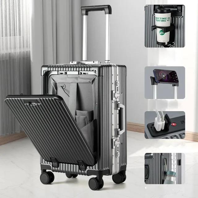 Caja de equipaje con apertura frontal de negocios, caja de carrito multifuncional para hombre, estuche de embarque de 28 pulgadas, paquete de viaje de alta capacidad para mujer