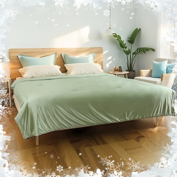 SUNNY HEAT Cooling Summer Comforter Queen Size 78"x90", Double-Sided Breathable Silk Summer Blanket for Hot Sleepers, Sage Green