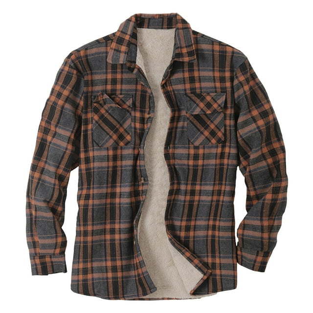 Meichang Fleece Jackets Men Plus Size Plaid Outerwear Fall Button Down Shirt Jacket Classic Fit Long Sleeve Coat Jacket