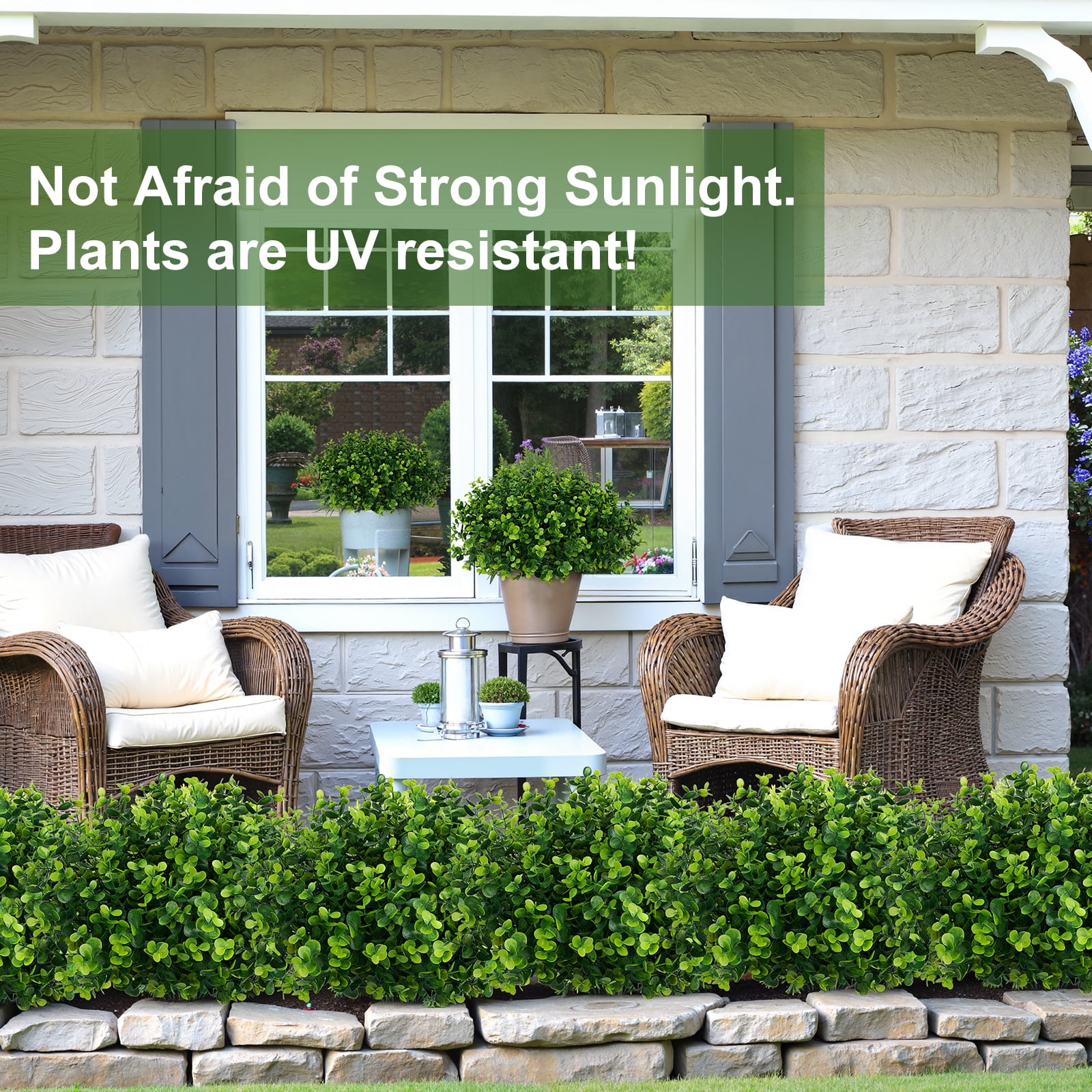 KUNPENG 20 Bundles Artificial Greenery Fake Plants for Outdoor, UV Resistant Faux Boxwood Shrubs for Window Box Porch Garden Decor, Indoor Outdoor Plastic Grass Stems for Home Office Decoration