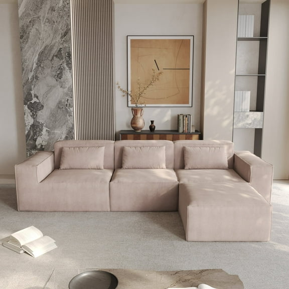 Sdorens 118.12" Modular Sectional Sofa,L-Shape Sofa Couch with Pillows,Comfy Sofa with Deep Seats for Living Room,Apartment(3 Seater Sofa with Ottoman,Brown)