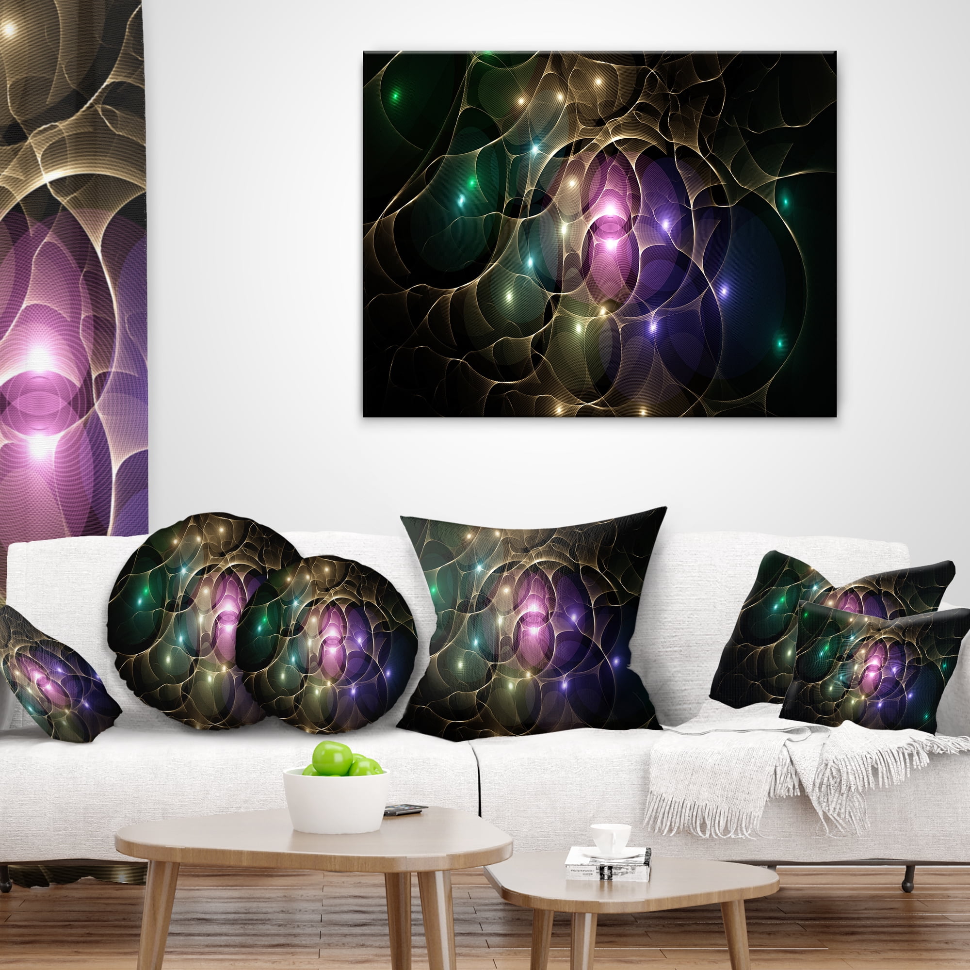 Designart Myriad of Colored Space Circles - Abstract Throw Pillow - 12x20
