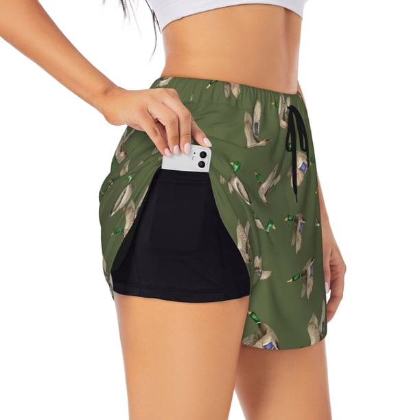 Balery Birds Wild Ducks Pantalones cortos deportivos para mujer con forro y dos bolsillos, elásticos, para entrenamiento, gimnasio, yoga-Small
