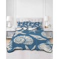 thumbnail image 2 of Quilts Twin Size Bedding Set, Lake Blue Starfish Coastal Lightweight Quilted Comforter, Shell Summer Beach Nautical Soft Reversible Bedspread Coverlet with Pillow Covers for All Season, 68" x 86", 2 of 7