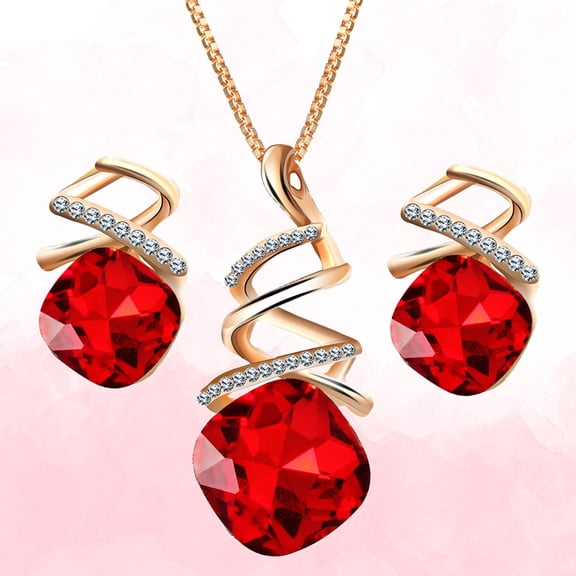 BESTYASH Costume Jewelry Sets for Women Pendant Necklace Earrings Red 1 Set