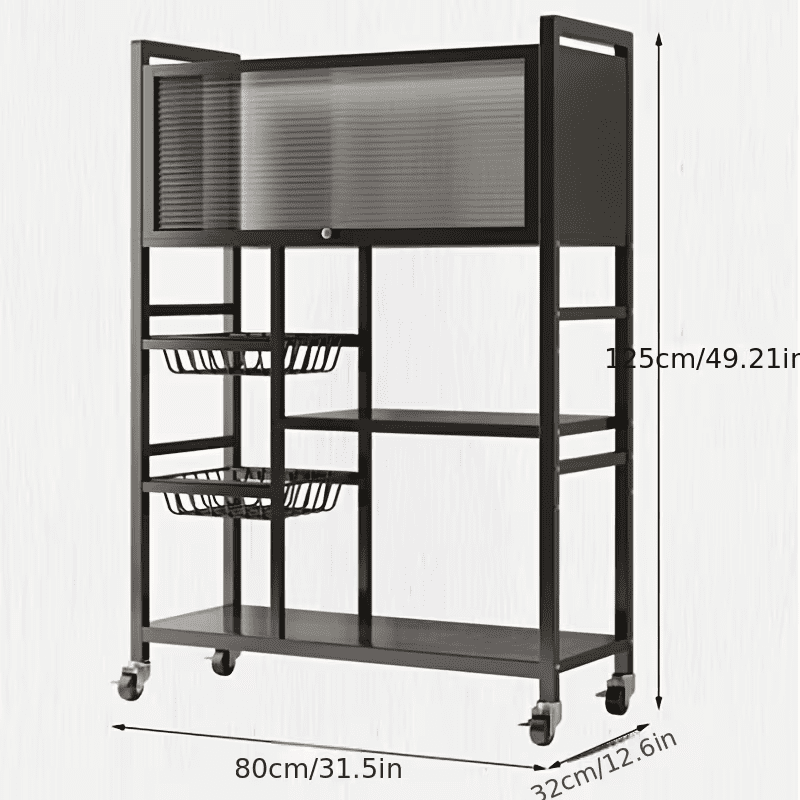 4-Tier Wire Basket Rolling Storage Cart, Metal Shelving Organizer with Wheels for Kitchen, Office, and Bathroom