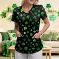 thumbnail image 6 of GEWSEY St. Patricks Day Scrub Tops for Women Irish Shamrock Holiday Shirts V Neck Short Sleeve Nursing Uniform with Pockets (Dark Green, XXL), 6 of 8