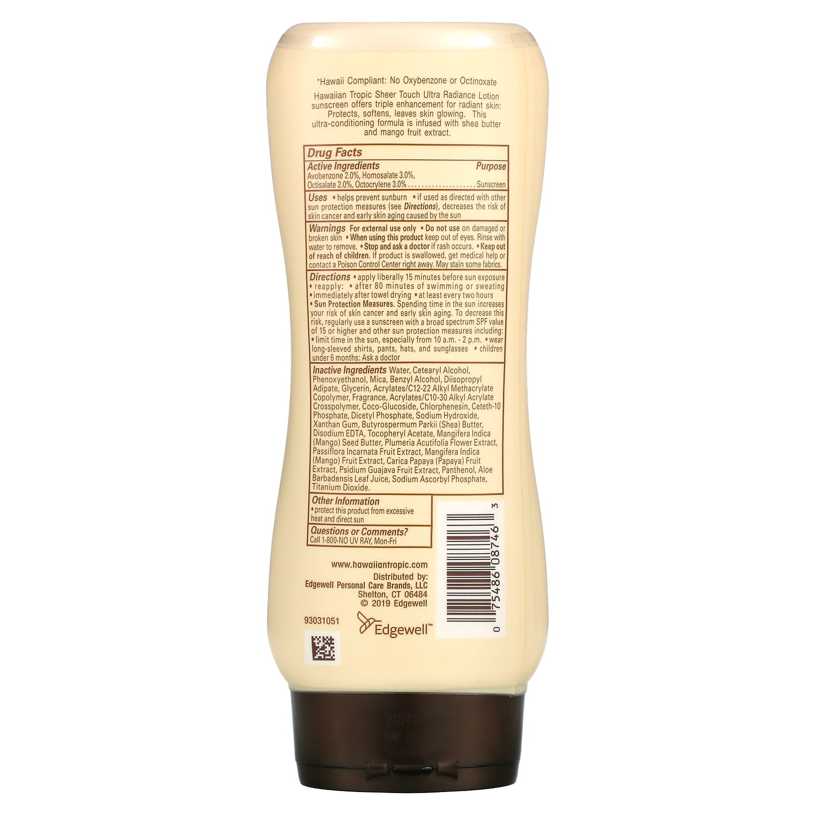 Hawaiian Tropic Sheer Touch Lotion Sunscreen, Ultra Radiance SPF 15, 8 oz (Pack of 2)