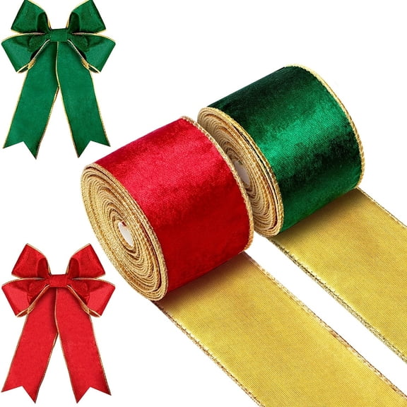 Wired Christmas Ribbon for Gift Wrapping Bows Christmas Tree Decoration 2.48×180in(Red and Gree)