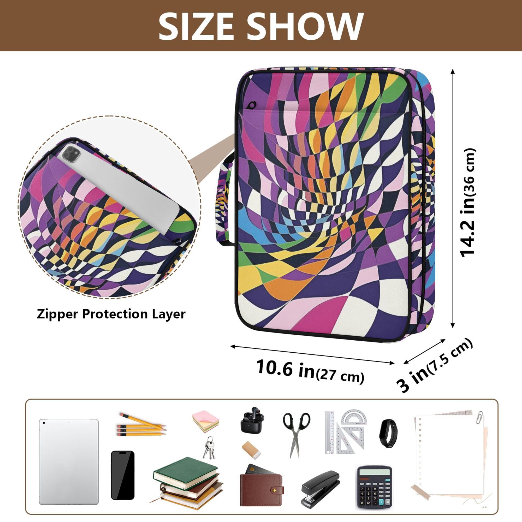 FORMRS Accordion File Folder A4 Size 7-Pocket Expanding Document Organizer Bag with 3 Ring Binder, Purple Wavy Plaid