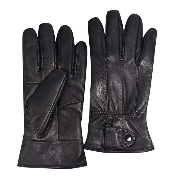 Mens Winter Black Leather Gloves for Driving Dress Real Sheepskin Leather Warm Lined Gloves