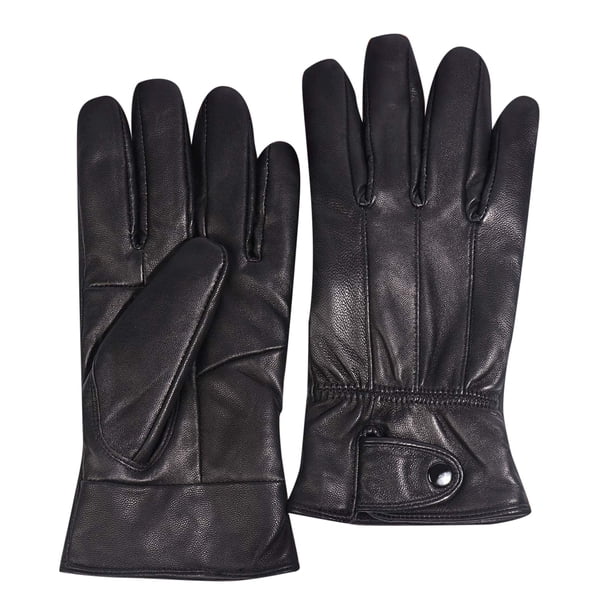 Guantes de cuero negros de invierno para hombre para conducir, guantes de piel de oveja auténtica con forro polar cálido.
