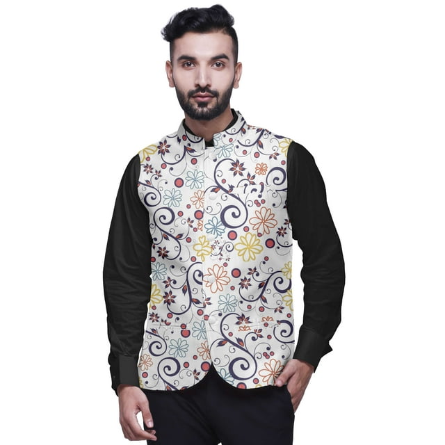 Atasi Abstract Printed Wedding Jackets For Men Nehru Jacket Waist Coat For Festive Season-XX-Large