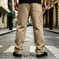 thumbnail image 5 of Men Soft Knit Cargo Sweatpants Sevevn Oversized Side Patch Utility Pockets Elastic Waist Wide Straight Leg Solid Loose Trousers For Street Sports And Daily Relax Wear, 5 of 8