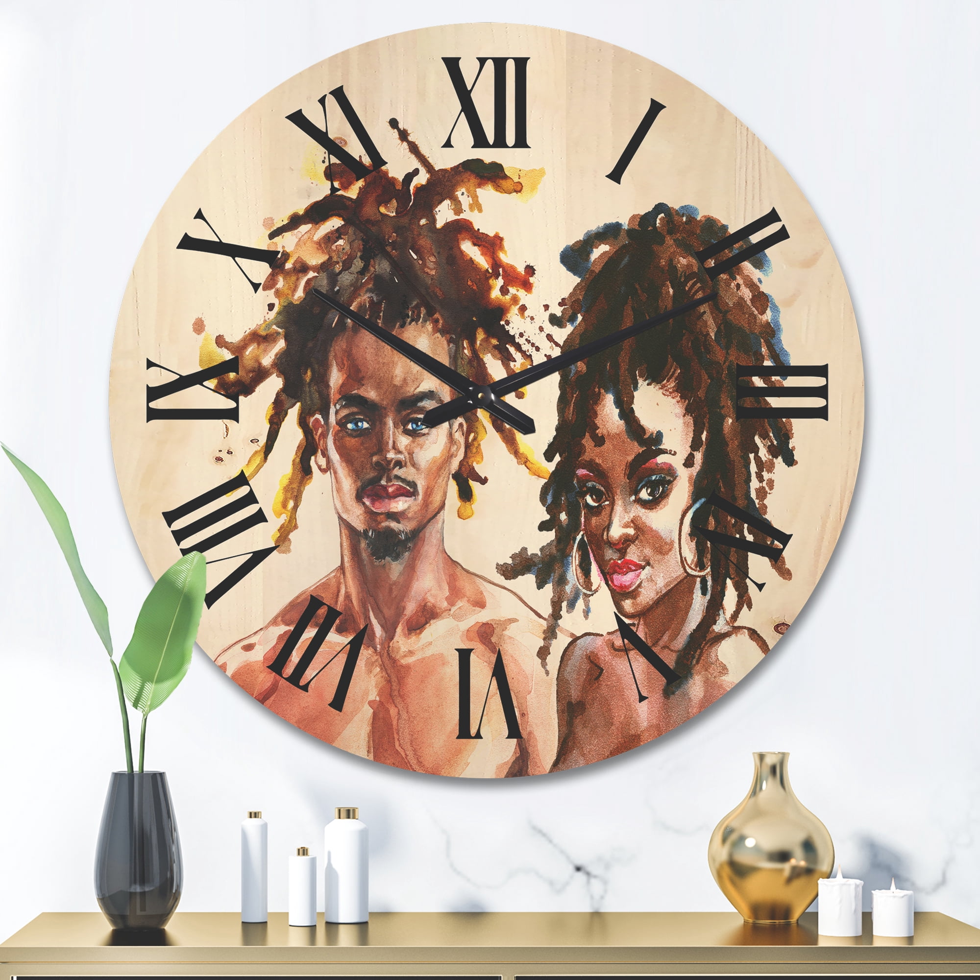 Designart 'Portrait of African American Couple' Modern Wood Wall Clock