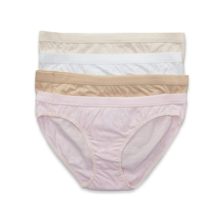 Women's Hanes 42HOC4 Pure Organic Cotton Bikini Panty - 4 Pack  (WhitePnkSandshellTaupe 9)