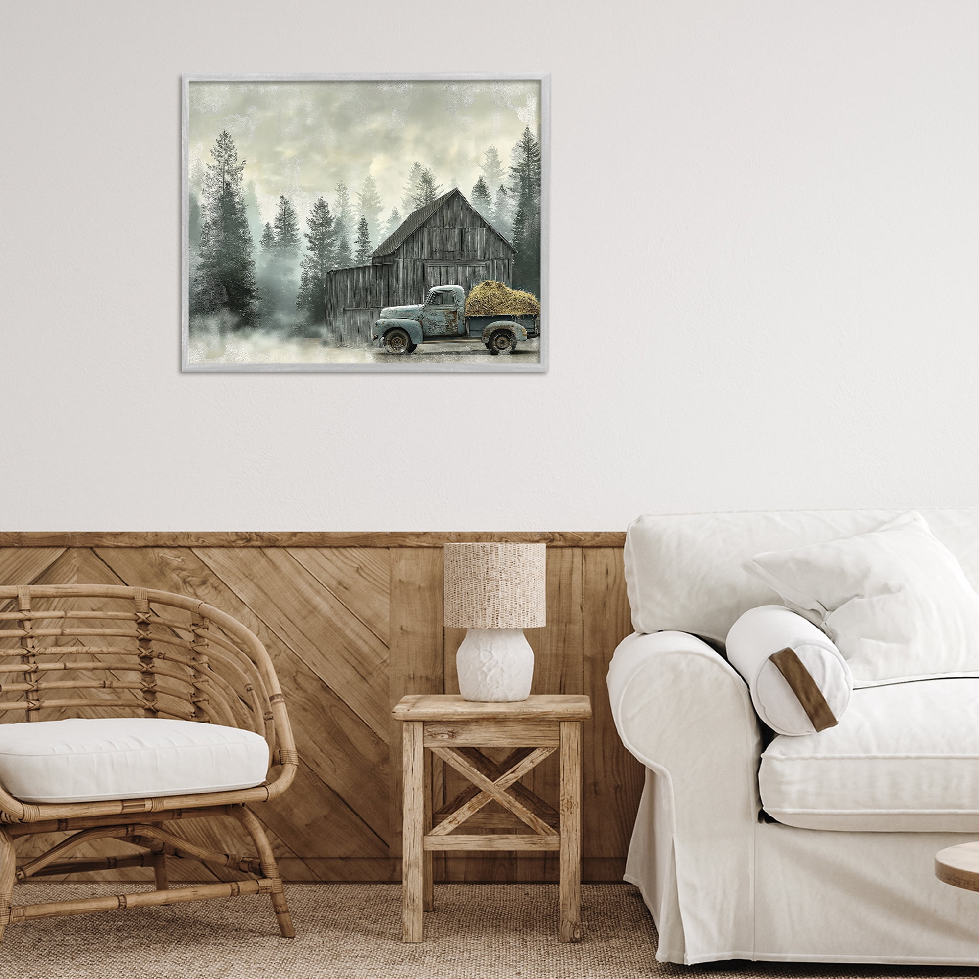 Stupell Industries Vintage Pickup at Misty Barn Gray Framed Giclee Art, design by Imagine It Images