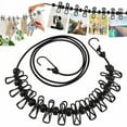 thumbnail image 2 of Outdoor Clothes Dryer, Clothesline, Clothes Line Tensioner for Outdoor Travel Holiday Camping with 12 Clips Coat Hangers Rack 180-340cm Adjustable with 12 Clamps (Black), 2 of 3