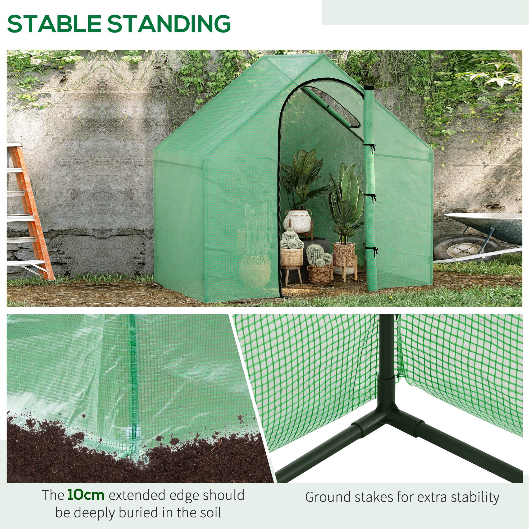 Outsunny 6' x 3' x 5.5' Portable Walk-in Greenhouse, PE Cover, Steel Frame Garden Hot House, Zipper Door, Top Vent for Flowers, Vegetables, Saplings, Green