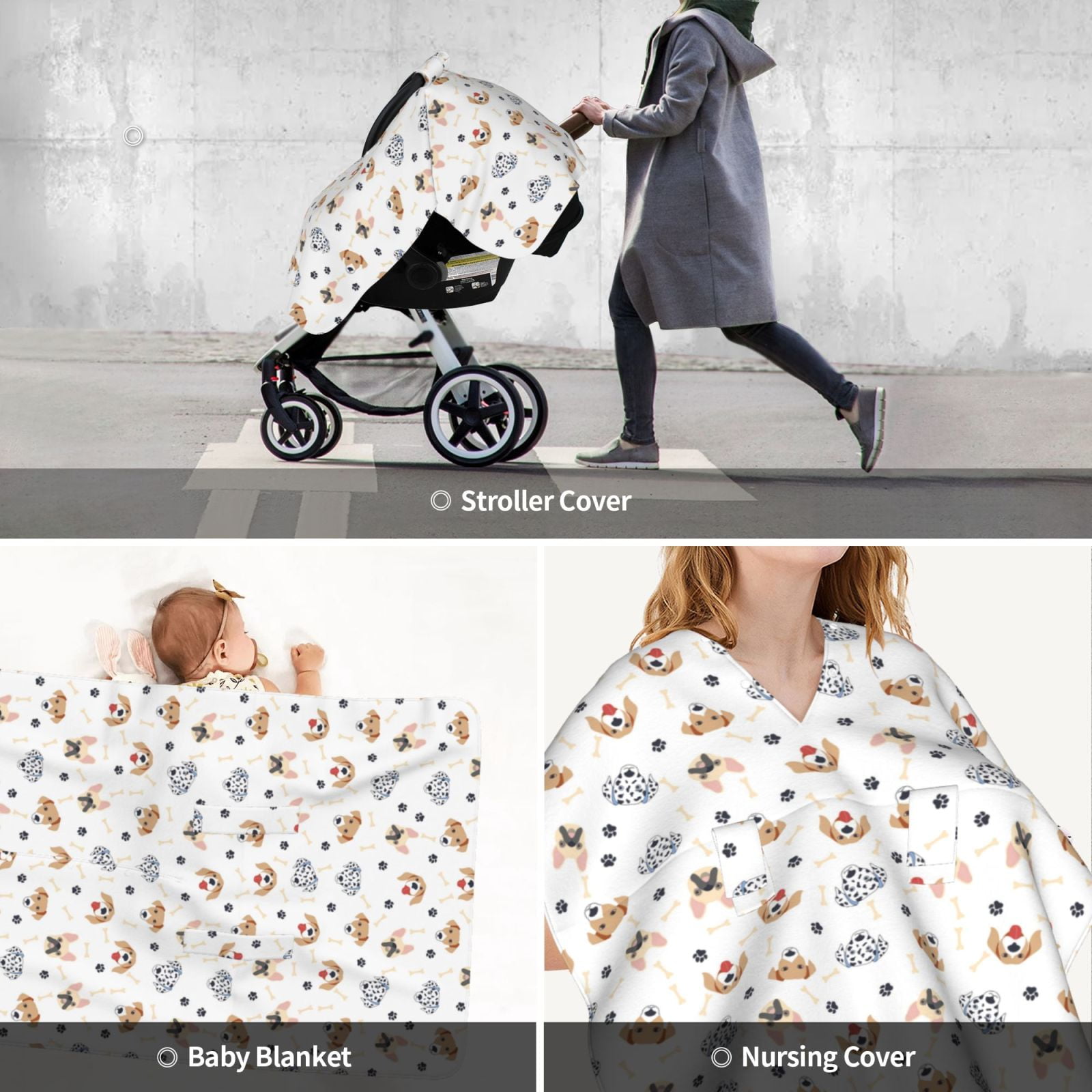 Car Seat Cover Baby - Cute Dog Bone Footprints Breathable Infant Car Seat Cover for Baby Carseat, Lightweight Comfort Baby Essentials Must Haves Newborn Stuff for Girl Boy
