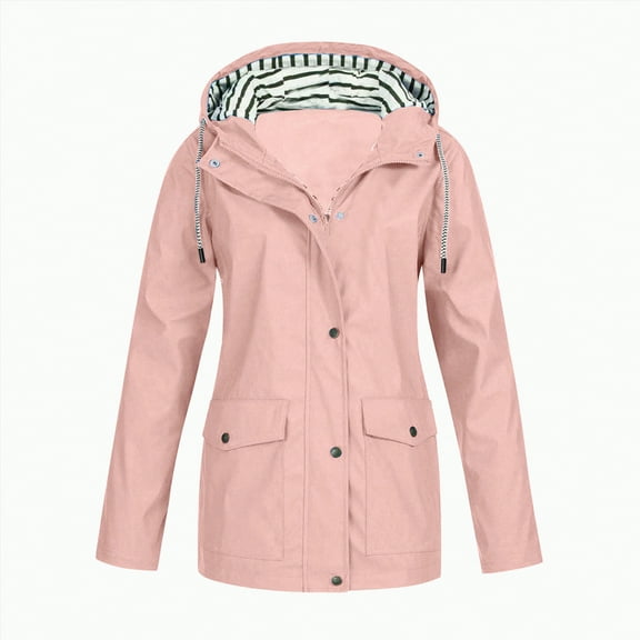 Godom Rain Coat for Women Waterproof Windproof Drawstring Hooded Pocket Womens Fall Jackets Lightweight Warm Fashionable Casual Coats Hiking Mountain Ski Outdoor Sports Jacket
