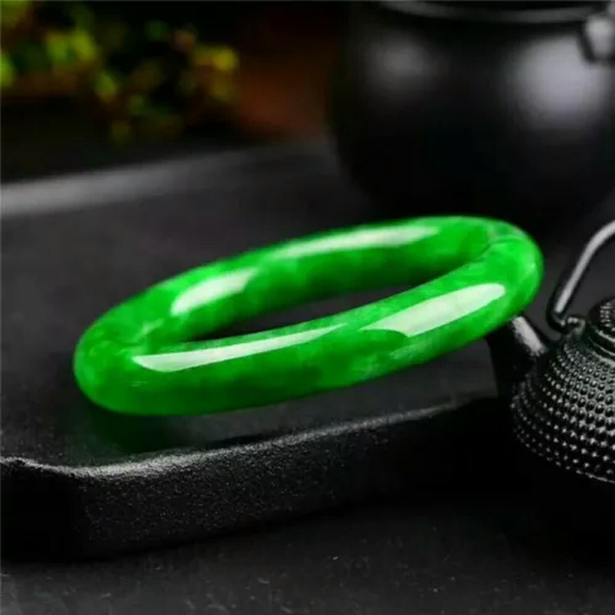 EOEMY Natural Green Emerald Bracelet Bangle Women Fashion Jade Stone Gem Decor Gift-54mm-Green