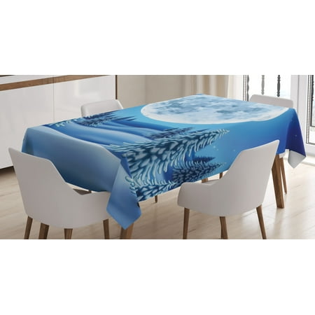 

Northwoods Tablecloth Cold Season Landscape with Full Moon Pine Trees on Snowy Hillside Rectangular Table Cover for Dining Room Kitchen 52 X 70 Inches Pale Blue Grey Night Blue by Ambesonne