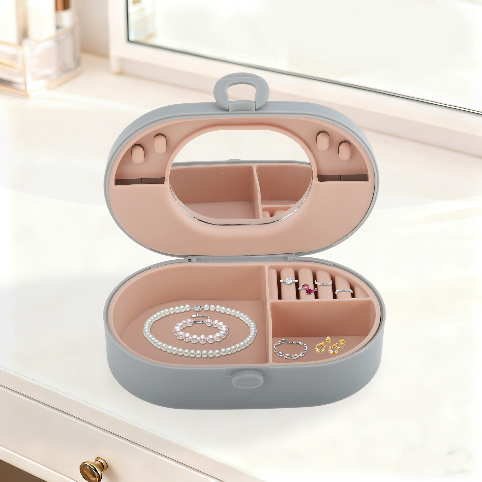Unique Bargains Elegant Bow Design Jewelry Box Jewelry Organizer Gray, Magenta