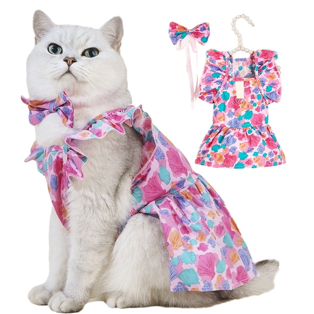 Vestidos de perro para perros pequeños Cachorro Niña Ropa con anillo de correa y lazo para perro Lazos para el pelo Vestido de perro Tutú para mascotas Vestidos de princesa Faldas Ropa de verano para